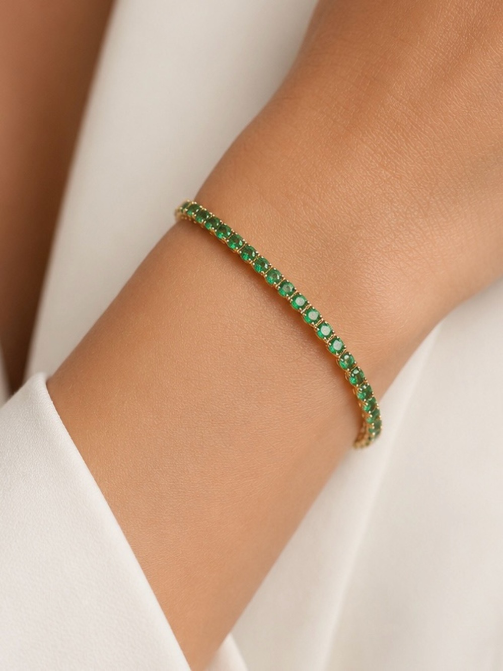 18K Gold Plated Emerald Green CZ Tennis Bracelet | Elegant Jewelry